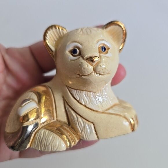 Artesania Rinconada Lion 3.5"L Baby 2" limited color White Gold Pottery Figurine - Picture 3 of 16
